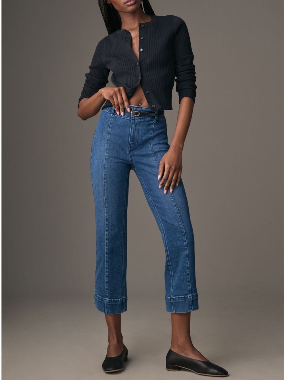 Anthropologie x Pilcro Dark Blue Flared Jeans with Front Seam Size 26